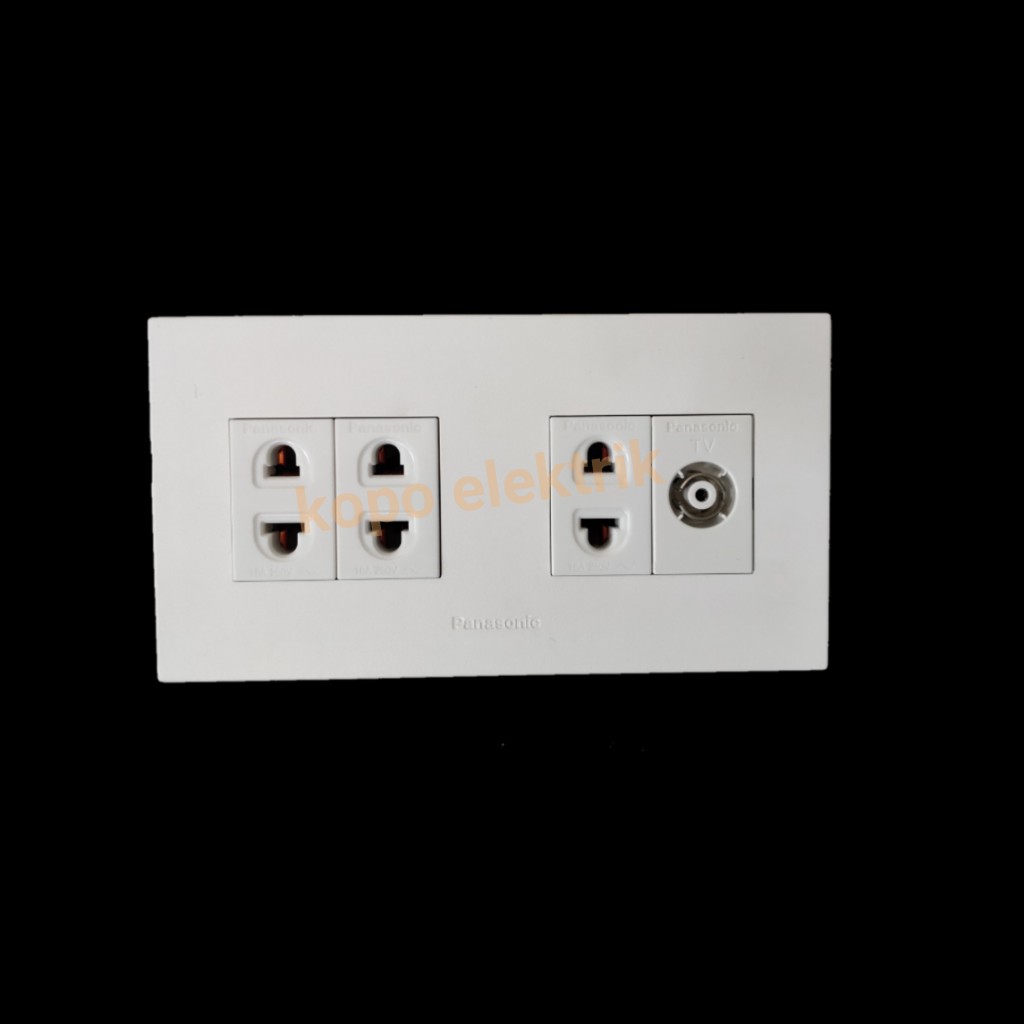 Panasonic Triple Stopkontak Plus Soket TV Tanam 2 Gang Style White Minimalis