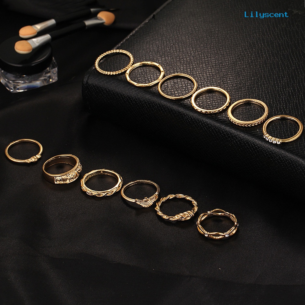 12pcs / Set Cincin Knuckle Desain Ukiran Twisted Aksen Berlian Imitasi Gaya Retro Untuk Wanita