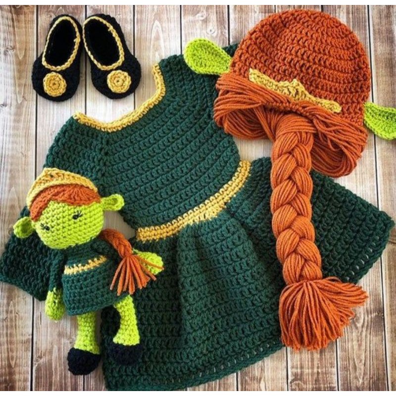 ( ORIGINAL ) Kostum baju bayi(0-12 bulan)/ Baju Putri Fiona/ Rajut/Baju rajut / Properti Fotografi