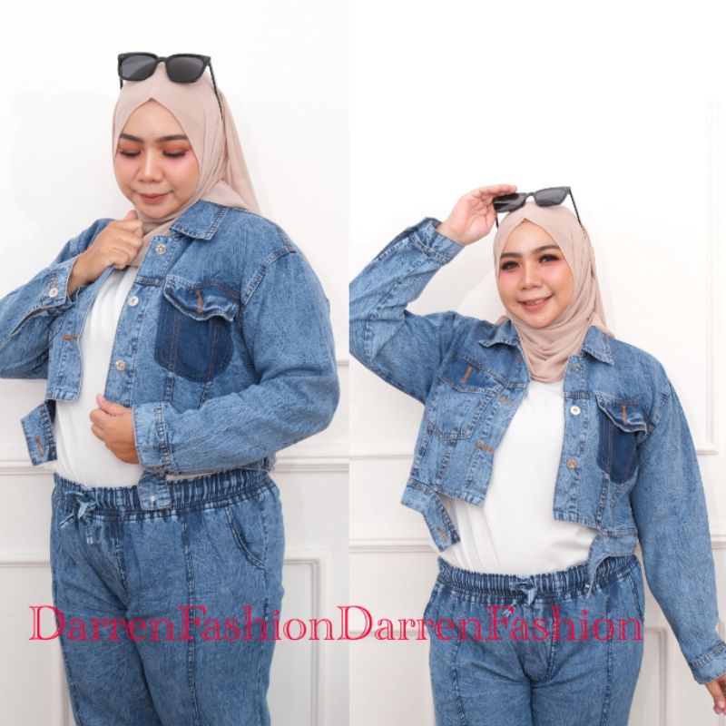Jaket Crop Jumbo Big Size. Jaket Crop Wanita Jumbo Murah . Jaket Oversize Over Size-Kiky