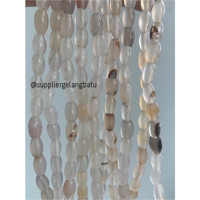 batu alam Penden tabung white agate 6 x 11 mm giok akik indian putih