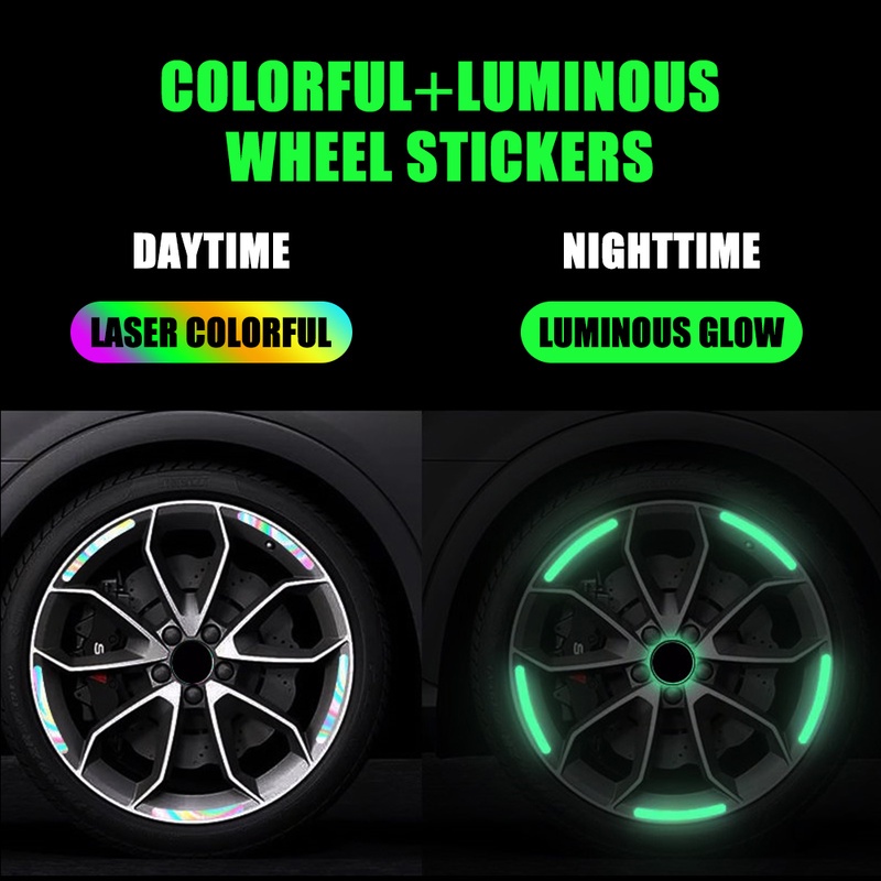 20pcs / Set Stiker Reflektor Luminous Warna Pelangi Untuk Dekorasi Hub Eksterior Mobil / Motor / Sepeda