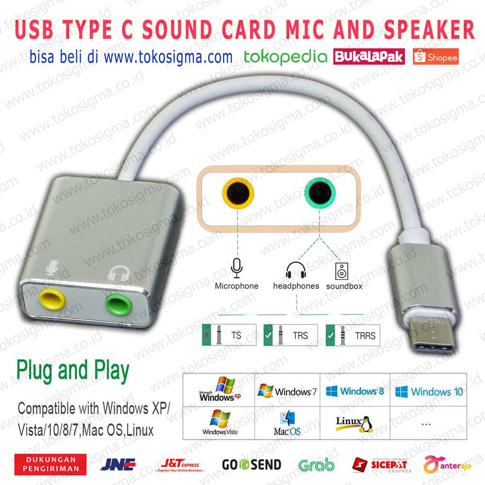 USB 3.1 TYPE C TO SOUND CARD 7.1 MIC AUDIO SPEAKER AUX 3.5mm ANDROID PC WIN