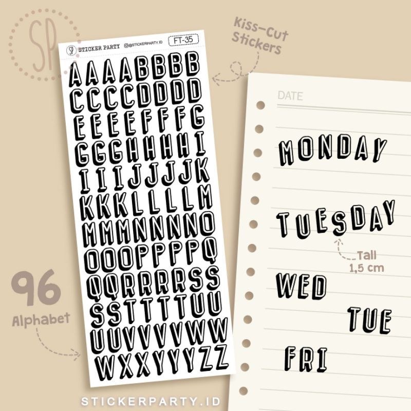 

Stiker Huruf Besar Alfabet Kiss Cut Hitam Putih 1,5 CM Polco Deco Bujo DIY (FT35)