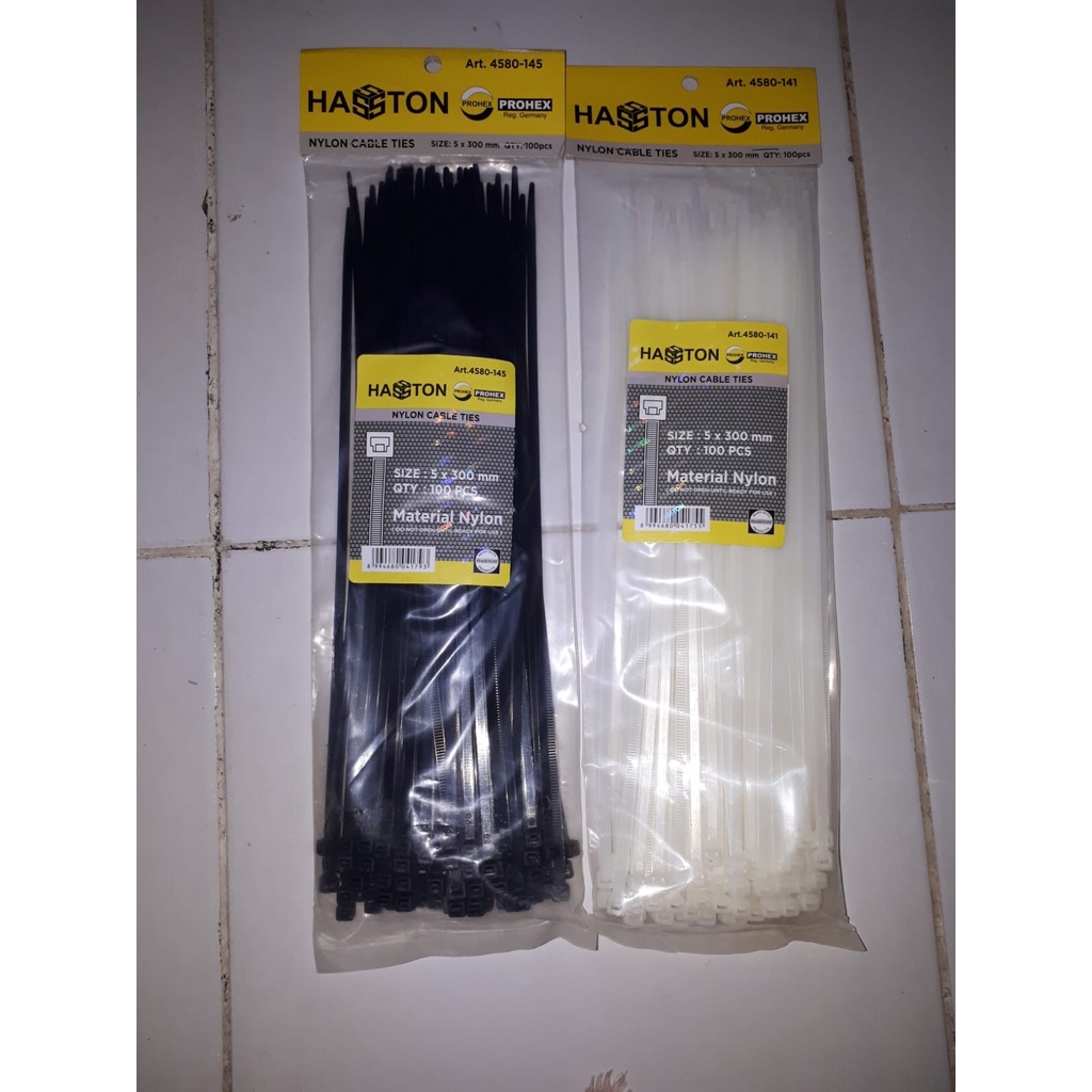 PAKET 2 SET KABEL TIES / CABLE TIES 5 x 300 MM HITAM PUTIH 100 PCS HASSTON