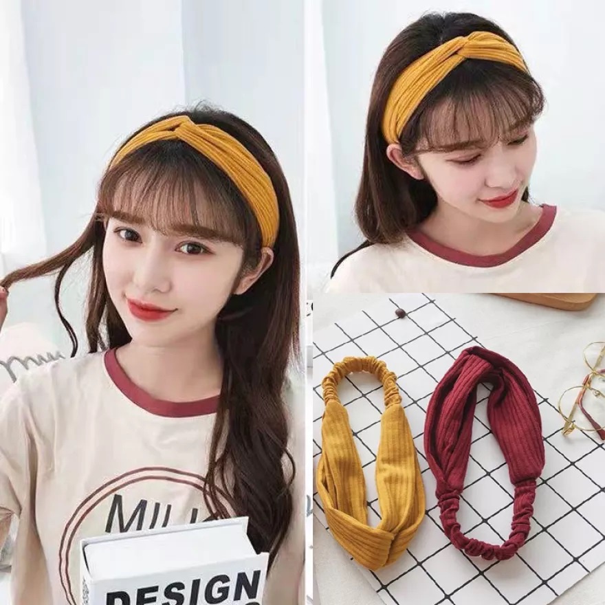 Bandana Simpul Twist Polos Elastis Ala Korea - BUM