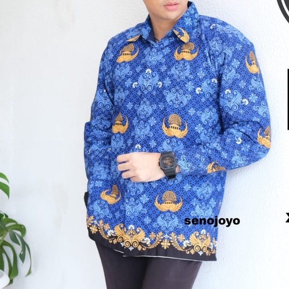 KEMEJA BATIK PRIA KORPRI TERBARU BAJU BATIK KORPRI PRIA LENGAN PANJANG KORPRI TERBARU KORPRI BIRU BA