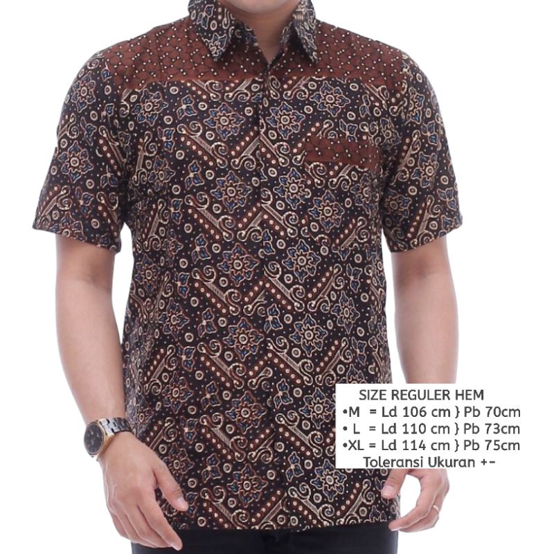 Batik Pria Lengan Pendek Warna Coklat Dominan Saku Atas Bisa Seragaman Kantor Kerja Komunitas SKU2021N TERBARU MURAH SHOPEE COD