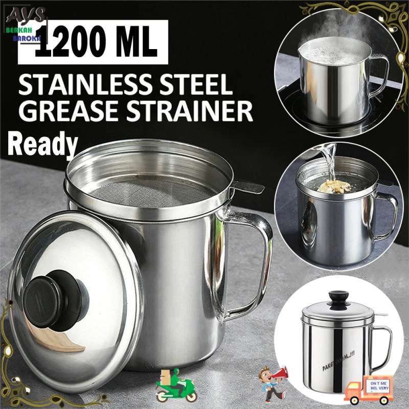 Oil Pot Stainless 1.2L + Saringan + Tutup - Saringan minyak Oil pot steinless 1.2L