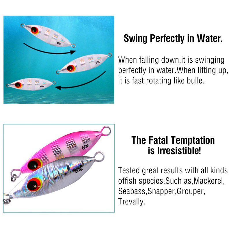 1Pcs 10-60g Metal Slow Jig 10Colors Heavy Sinking Minnow 3D Eyes Laser Fishing Bait 5-8.5cm Fishing Trolling Lure