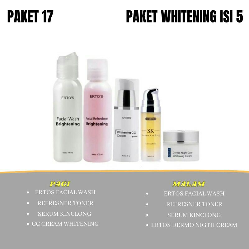 Ertos Paket Lengkap Perawatan Wajah original Berminyak Komedo flex hitam pori besar jerawar bruntusan radang kering Glowing-Paket 17