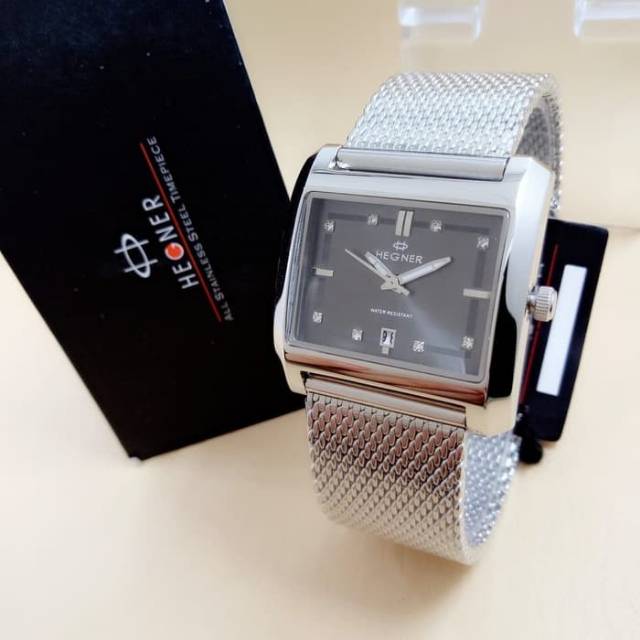 JAM TANGAN WANITA HEGNER 423 SILVER BLACK ORIGINAL
