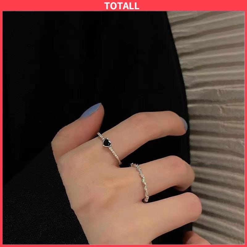 COD 2 pcs Cincin Zirkon Hitam Wanita High-end Fashion Kepribadian Jari Telunjuk Cincin-Totall