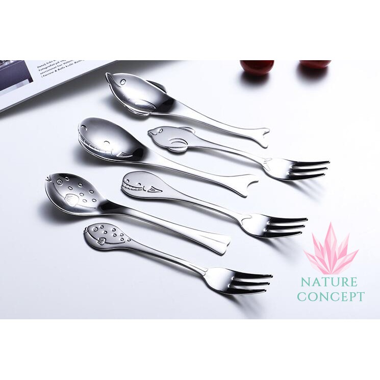 Nature Concept Stainless Steel Unique Fish Collection Children Gift Set (Spoon+Fork) Sendok anak