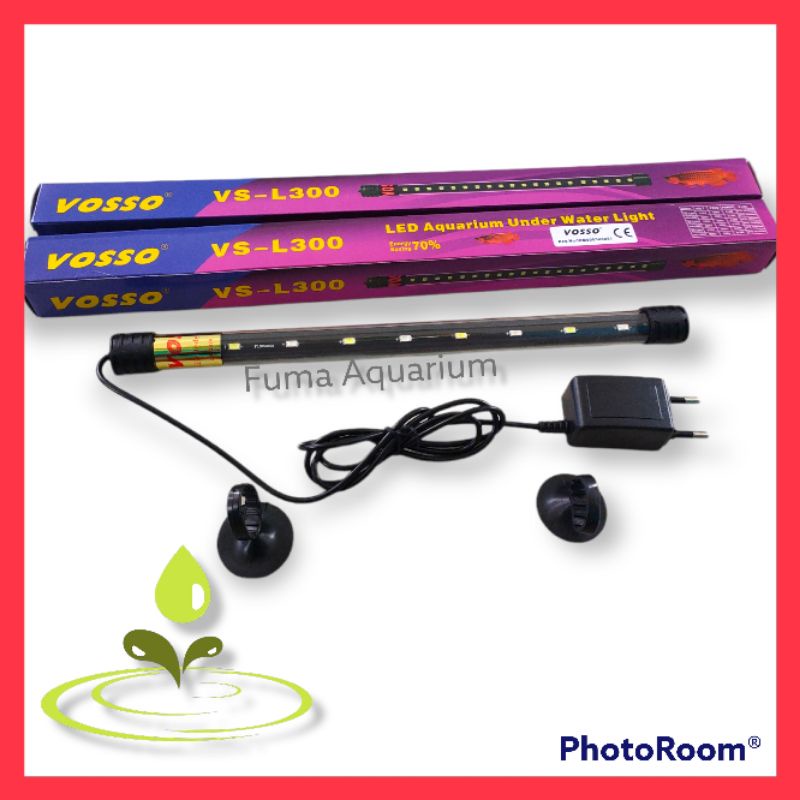 Lampu Led Celup Aquarium T4 VOSSO VS-L300 Nyala Putih Biru 30cm 2.4watt