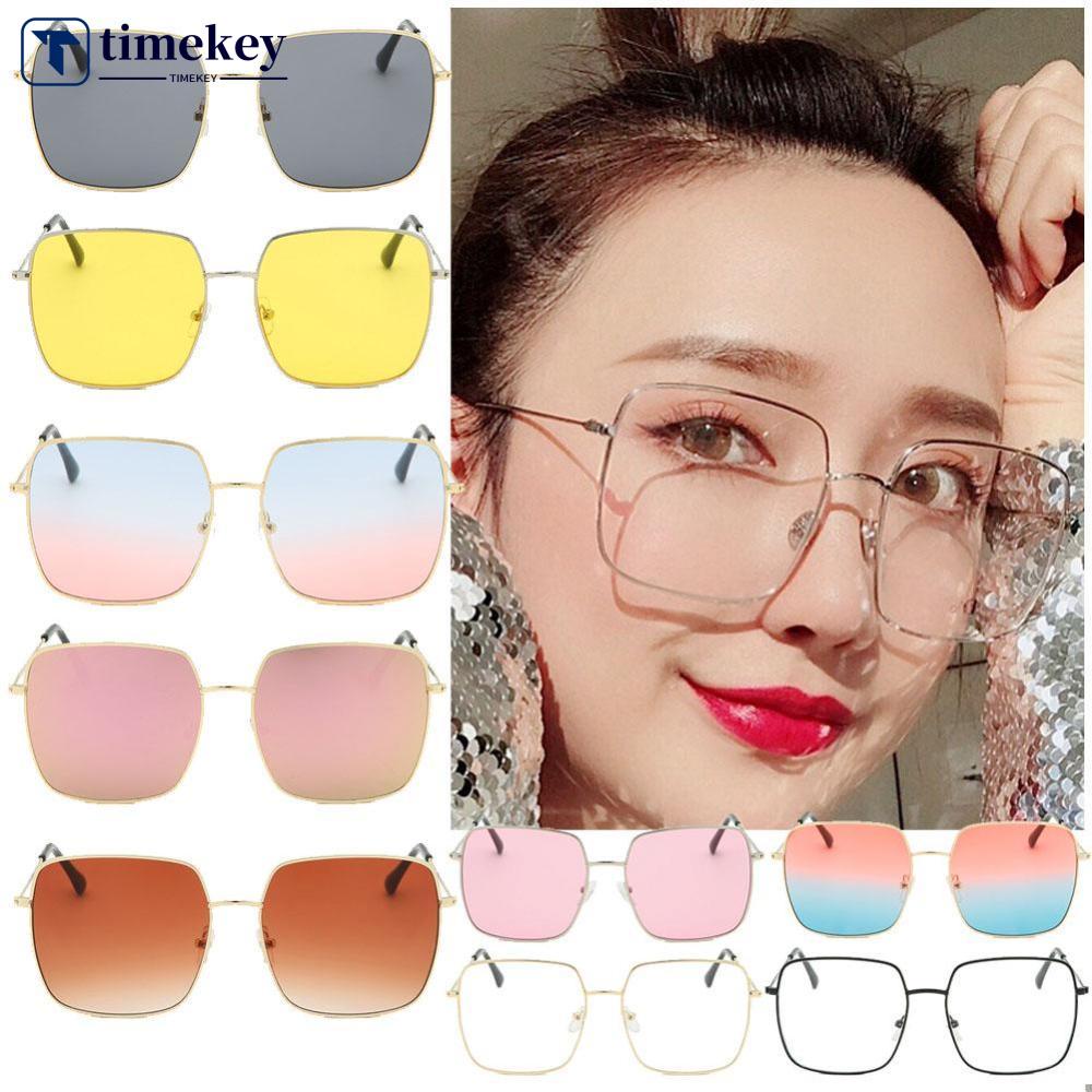 Timekey 2020 Kacamata Hitam Frame Kotak Besar Bahan Metal Gaya Retro Untuk Wanita E6K4