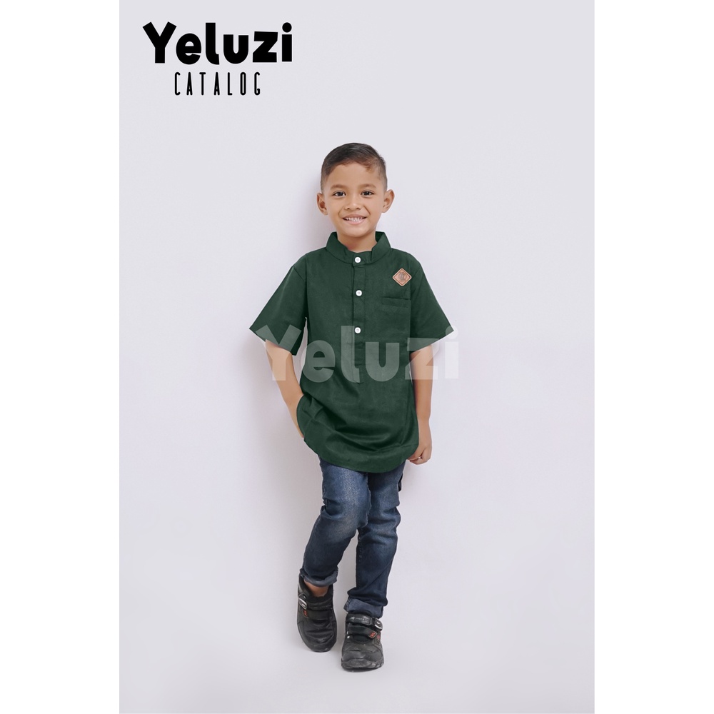 BAJU KOKO KURTA ANAK LAKI LAKI 2thn-8thn - Koko Kurta Anak Murah Katun Rami - Merah Bata Hijau Botol