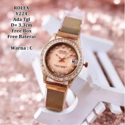 Jam Tangan Wanita Rolex Magnet Diamond Romawi Tanggal Aktif