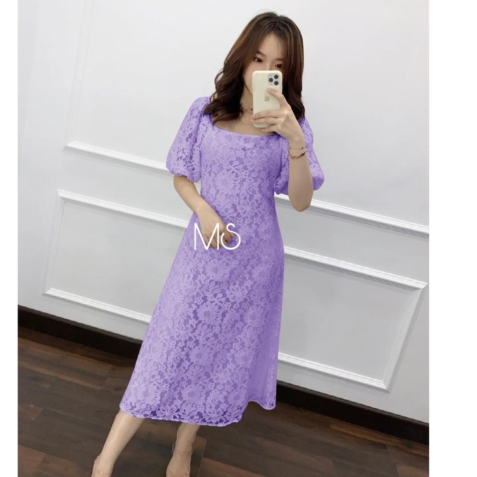 [KODE BNNBP] DRESS SCARLET BRUKAT / DRESS BRUKAT WANITA warna putih Lilac ungu hitam / Dress Sabrina