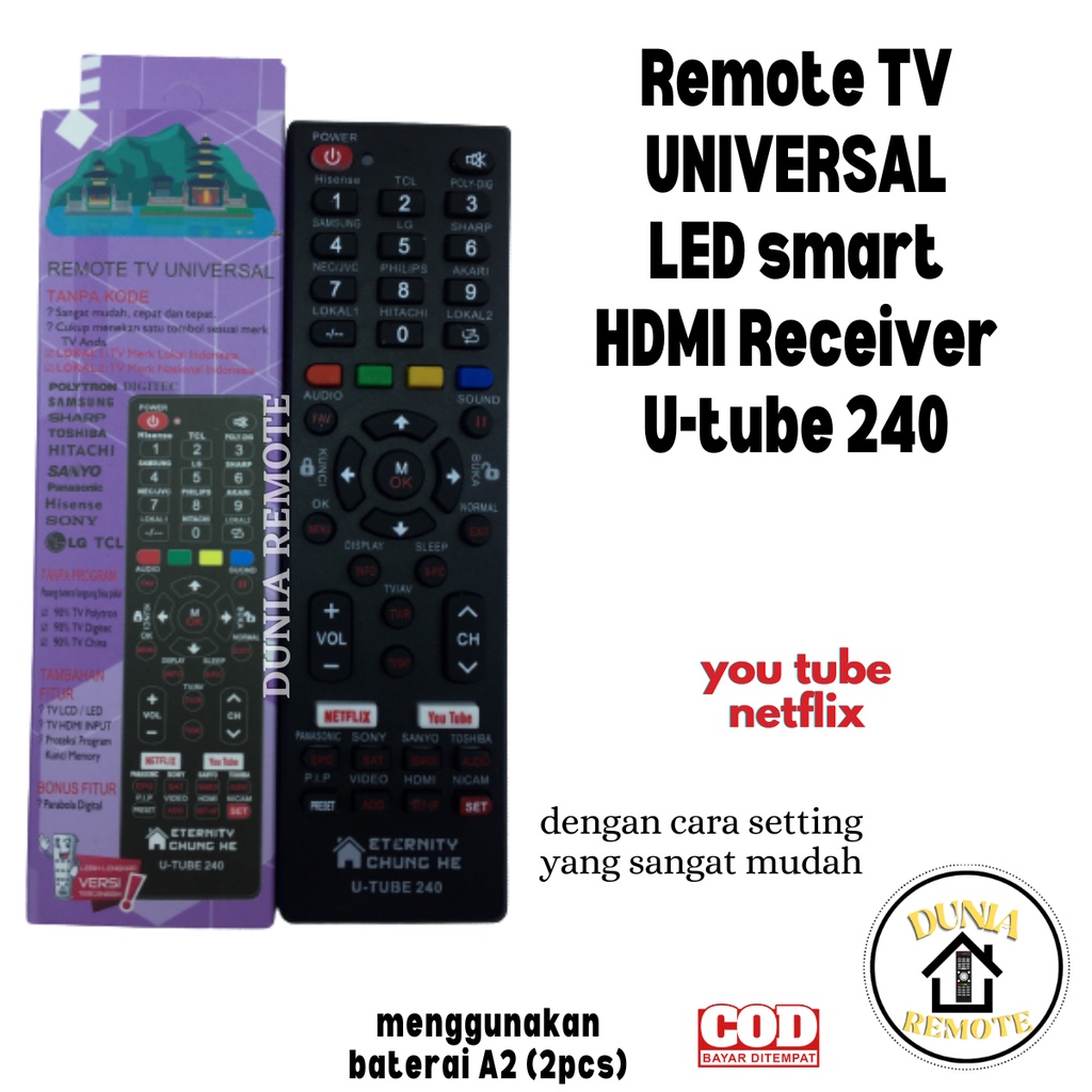 Remote TV ANDROID SMART TV UNIVERSAL YOUTUBE&amp;NETFLIX U-tube 240 berbagai merk TV