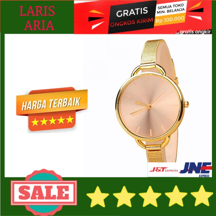 JAM TANGAN ANALOG WANITA EMAS GOLD ELEGAN STYLISH MEWAH MINIMALIS GENEVA CEWEK JAM PEREMPUAN