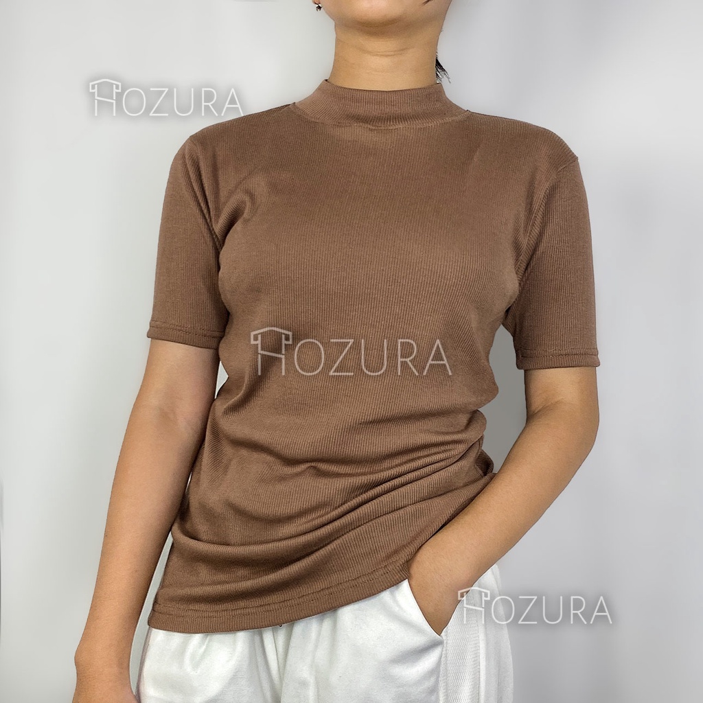 Kaos Knit Wanita Mockneck Lengan Pendek Davie - Basic T-Shirt Knit Wanita Baju Kaos Rajut Turtleneck 3/4 - Atasan Rib Wanita Formal Martina Basic Kaos T-Shirt Crop Top Murah Wanita / Crop Top Korea - TS177 Sierra Top - Basic Crop Top Bahan Premium Knit