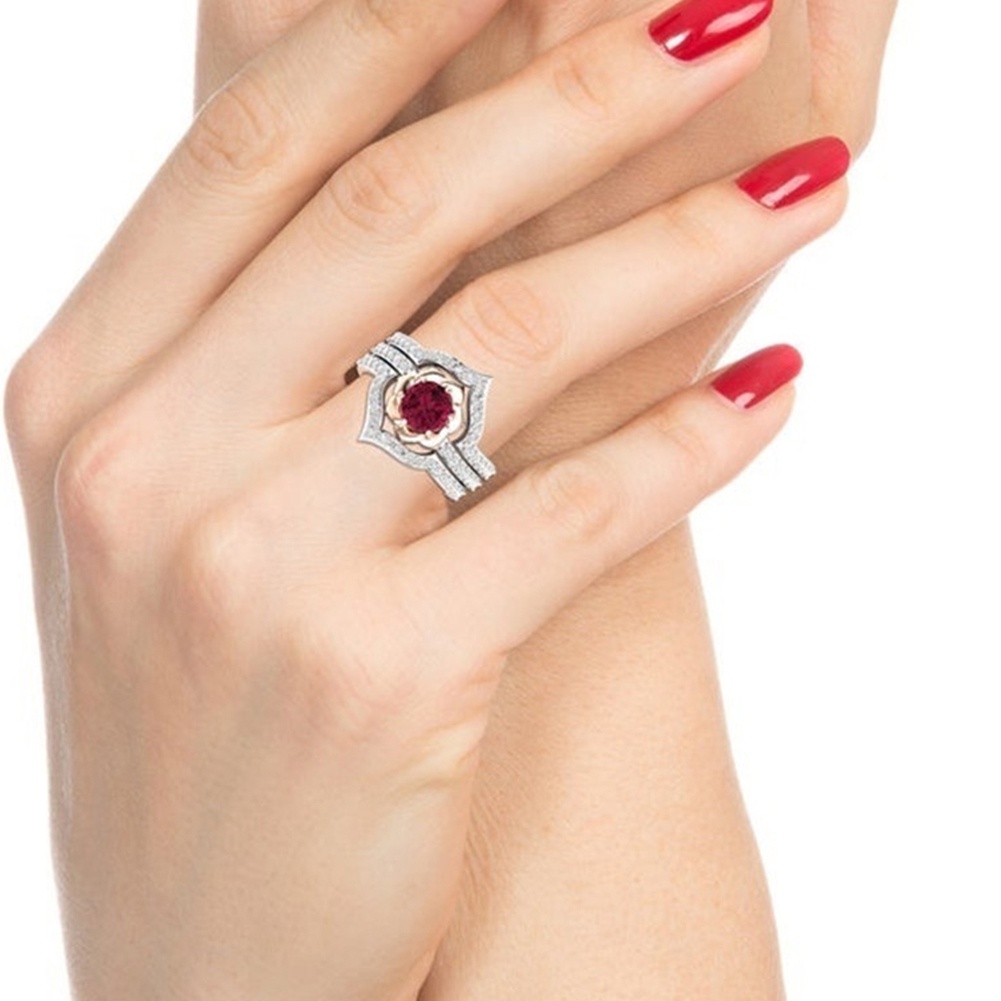 Hu Hu Hu Hu Hu Alat Bantu Pasang Kacamata♡ 3pcs Cincin Wanita Hias Rubyberlian Imitasi Gaya Elegan Untuk Hadiah