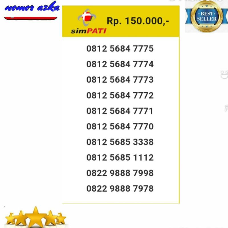 Nomer Cantik Kartu Simpati 0812 5684 7775 Seri Triple 777 Terbaik Bsm02