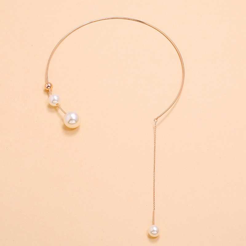 Kalung Choker Rantai Klavikula Hias Mutiara Imitasi Warna Putih Untuk Wanita