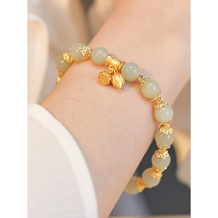 Gelang Manik-Manik Batu Giok Hetian Handmade Gaya Retro Untuk Hadiah