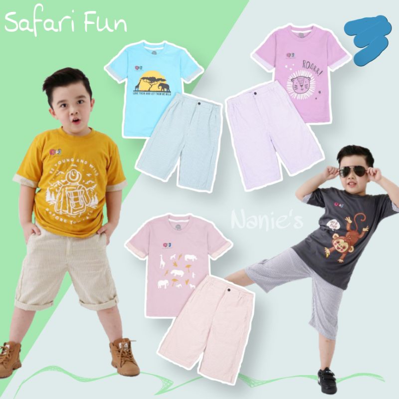 setelan baju celana pendek anak laki laki usia 6thn 8thn 10thn / set safari fun anak cowok Q&J