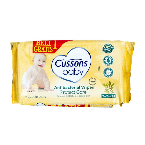 Cussons Baby Wipes Antibacterial 50's - BUY 1 GET 1 FREE - Tisu Basah Anti Bakteri