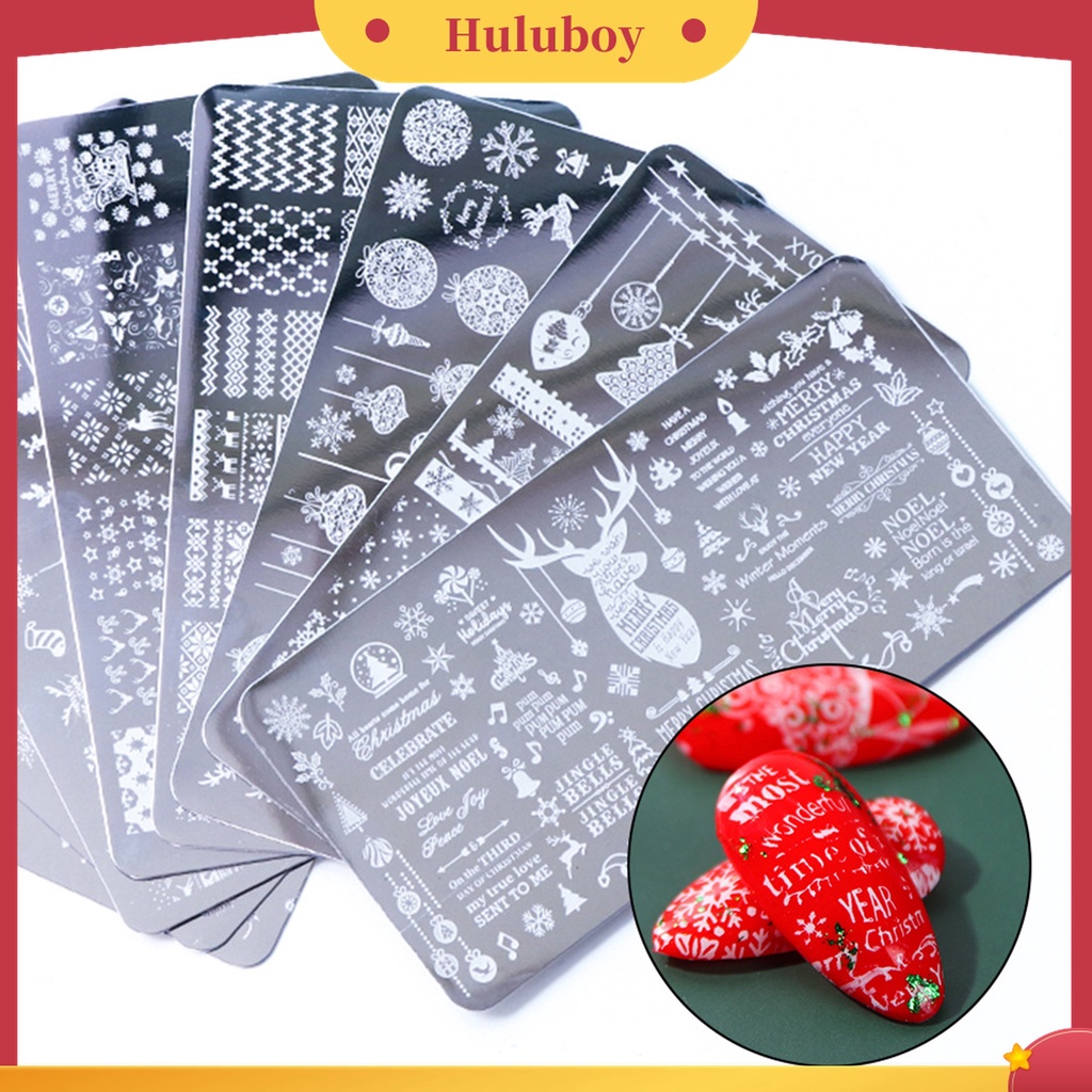 Huluboy Huluboy♡ Plat Template Kuku Motif Snowflake Natal Bahan Stainless Steel Untuk Manicure