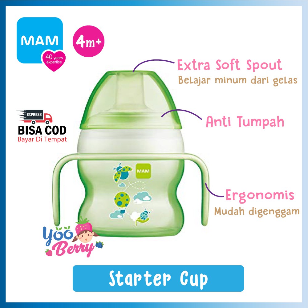 MAM Baby Starter Cup 150 Ml Extra Soft Spout Training Cup Gelas Botol Bayi 4m+ MAM005 Berry Mart