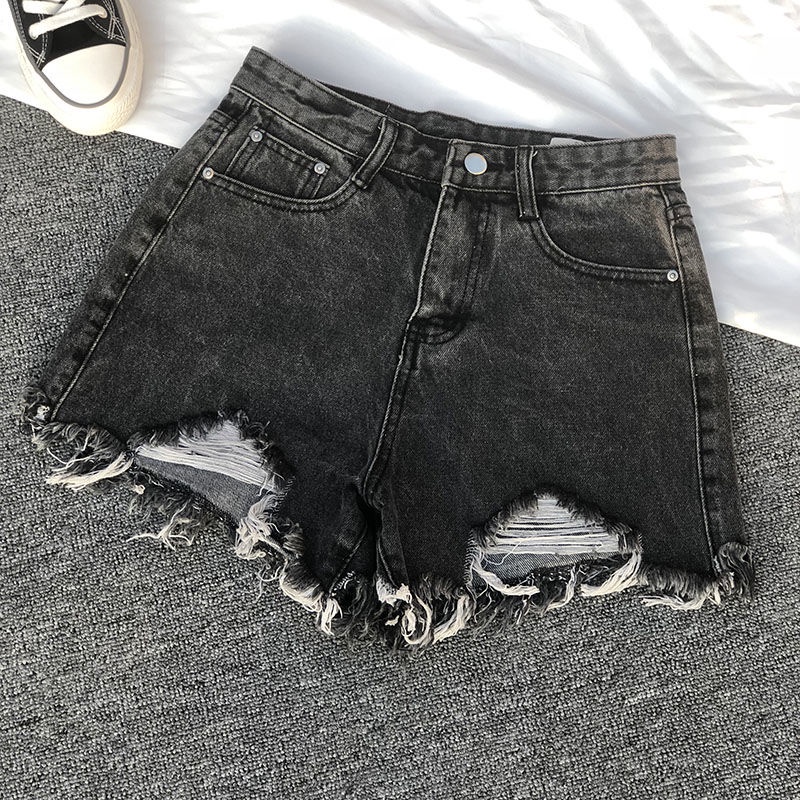 Hot pants celana pendek korean style wanita hitam/putih/biru muda celana sobek cewek ripped denim highwaist pants kekinian short pants ootd celana jeans jumbo