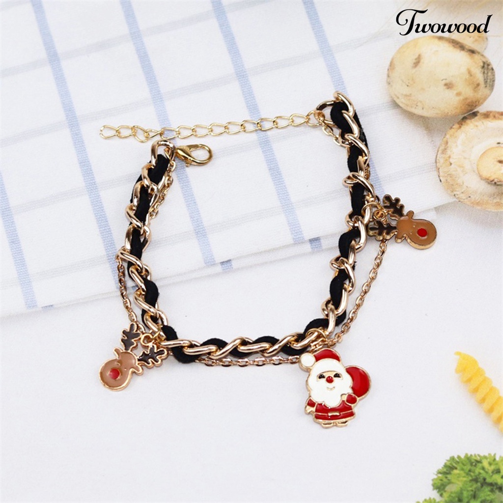 Twowood Santa Claus Christmas Tree Christmas Bracelet Alloy Bell Snowman Pendant Charm Bracelet Chic Gift