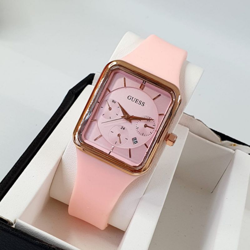 Jam Tangan Wanita/Cewek Guess Rubber Kotak