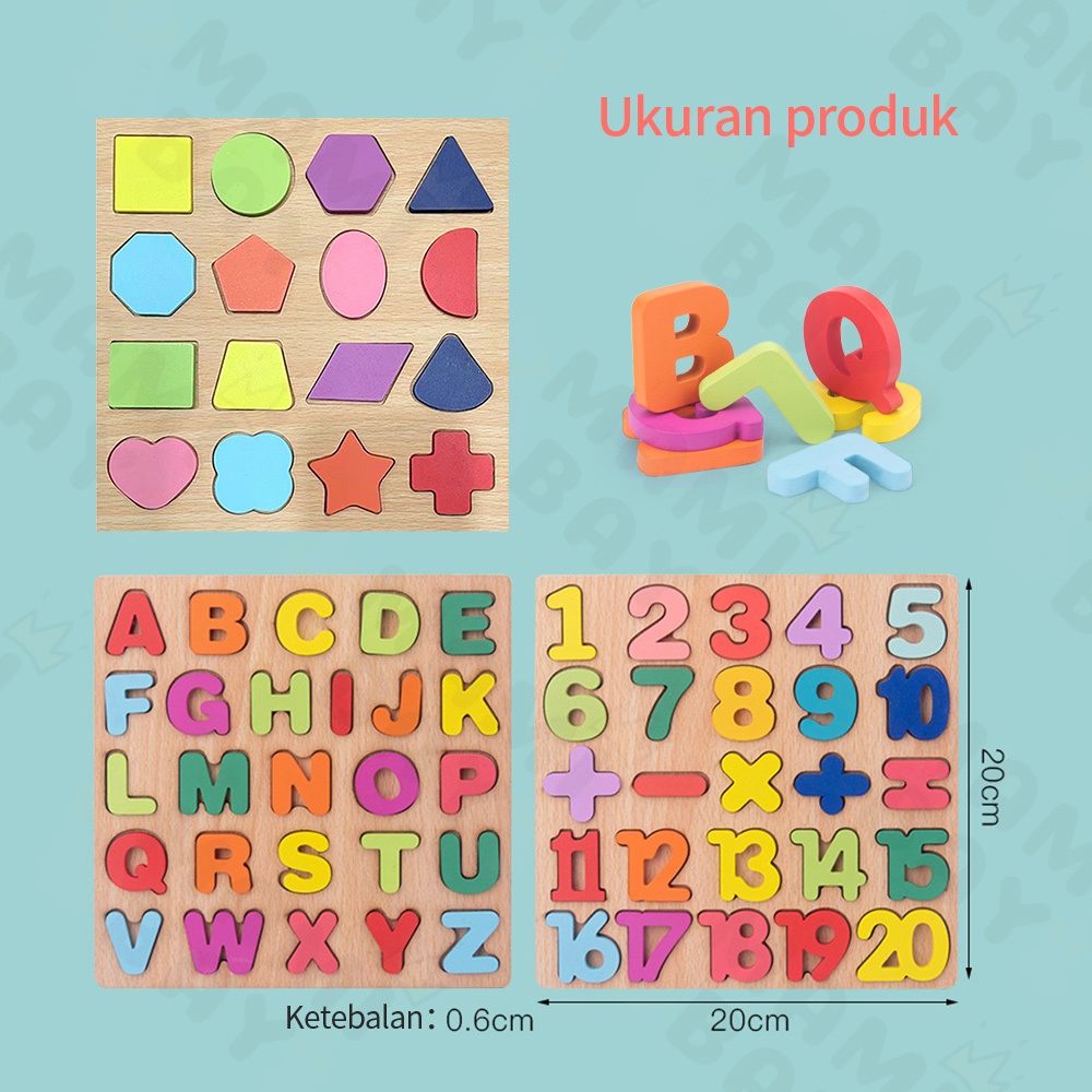 Mamibayi Puzzle anak mainan edukasi anak jigsaw huruf angka bentuk