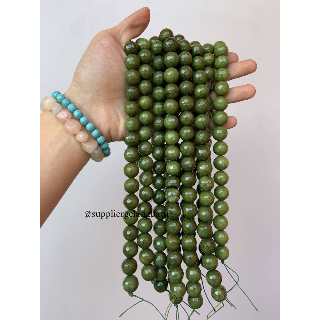 batu beads CUTTING 14mm moss agate hijau kilap grade A aksesoris korea