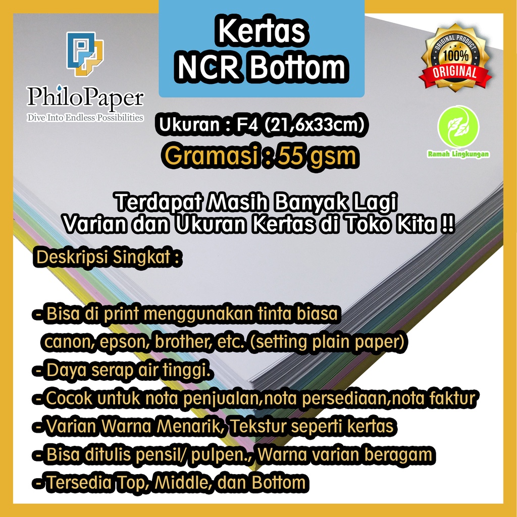 

Kertas NCR 55 gsm Bottom 55 Gsm F4