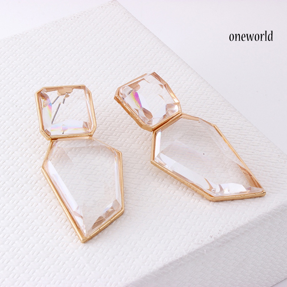 OW@ Vintage Women Geometric Dangle Shiny Resin Exaggeration Earrings Jewelry Gift