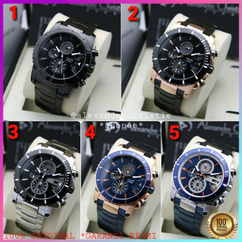 ORIGINAL GARANSI RESMI 1 TAHUN JAM TANGAN PRIA ALEXANDRE CHRISTIE CHRONOGRAP RANTAI STAINLESS STEEL 