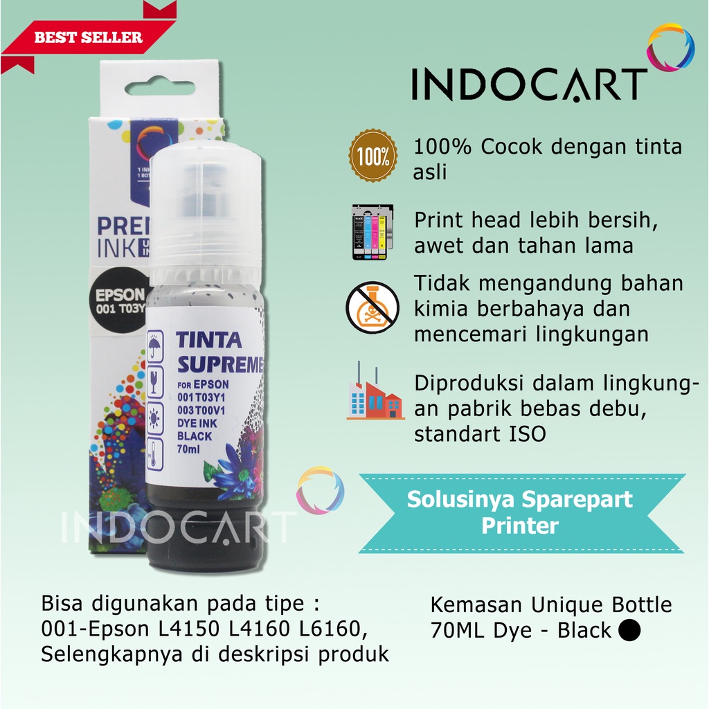 IndoCart Tinta Refill Printer Epson 001 003 Dye Ink-70ml