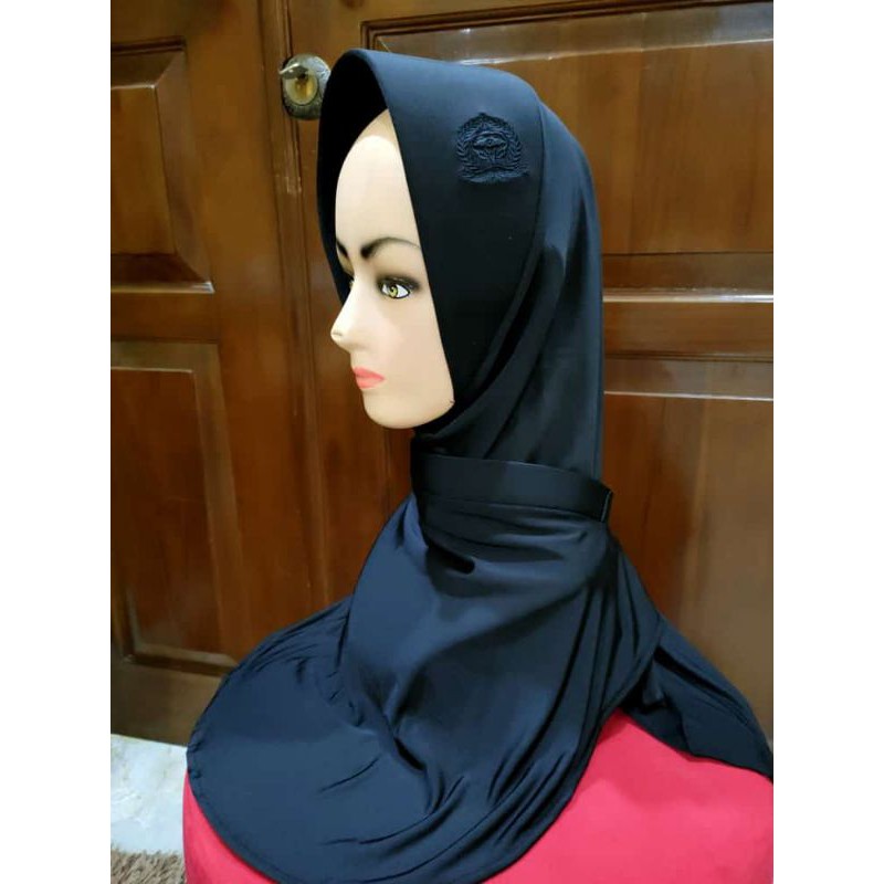 jilbab hitam polos tali logo kowad