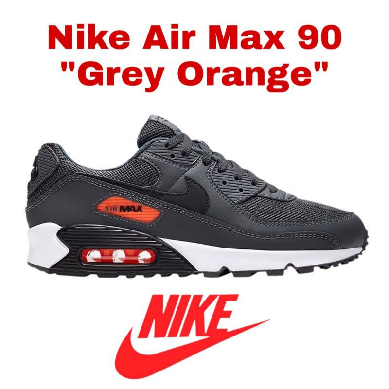 Sepatu Cowok Pria Sneakers Cowok Casual Nike Air Max 90 Grey Orange