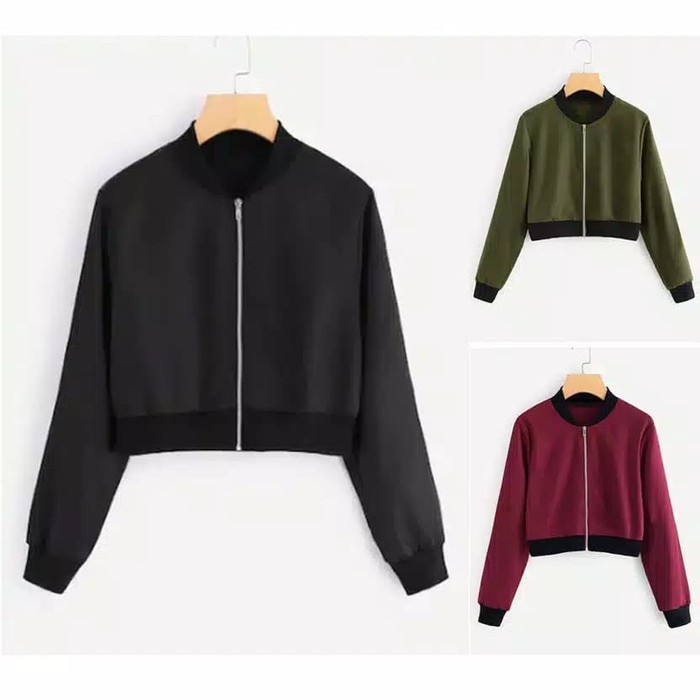 Jaket Bomber Crop wanita Lengan Panjang Xiomi Polos - Merah