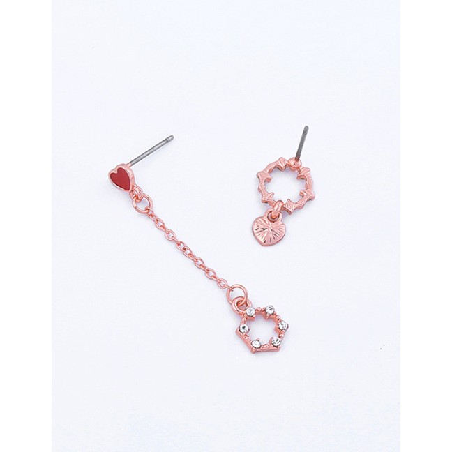 LRC Anting TusuFashion Asymmetric Earring Crystal-studded Geometric Heart-shaped Asymmetric Earrings