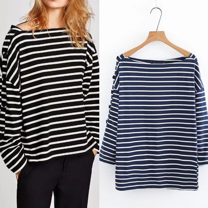 BLOUSE A799541 - BAJU BLOUSE LOOSE TOP GARIS STRIPED LENGAN KANCING