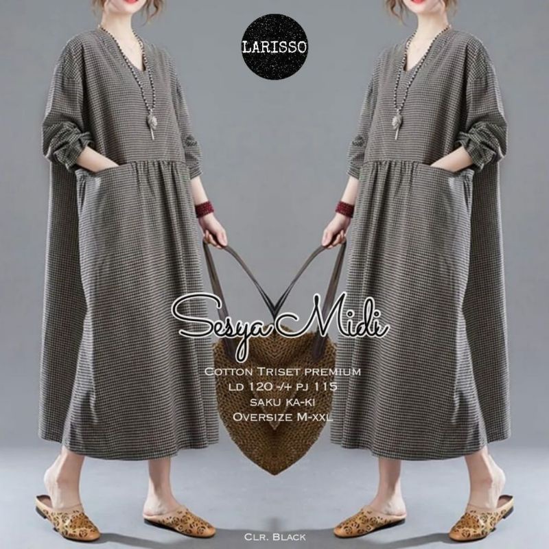 Sesya midi dress katun kotak kotak LD 120 jumbo XXL
