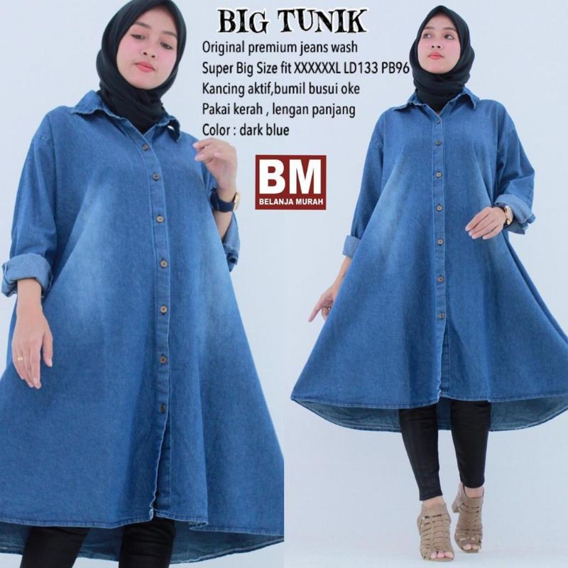 TUNIK WANITA JUMBO TERBARU | TUNIK JEANS WANITA BIG SIZE